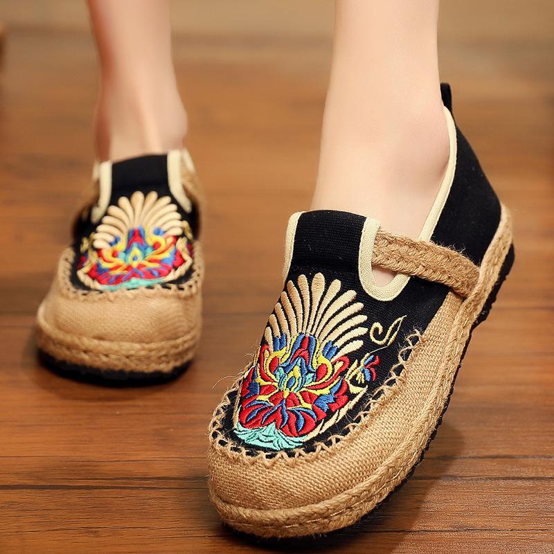 Babakud Summer Retro Straw Linen Embroidery Shoes