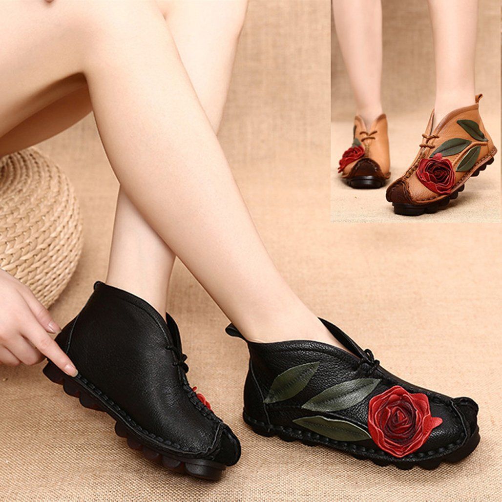 BABAKUD Vintage Handmade Ethnic Flat Velvet Spring Autumn Women's Shoes