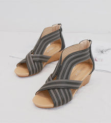 Bohemian Color Block Leather Wedge Sandals