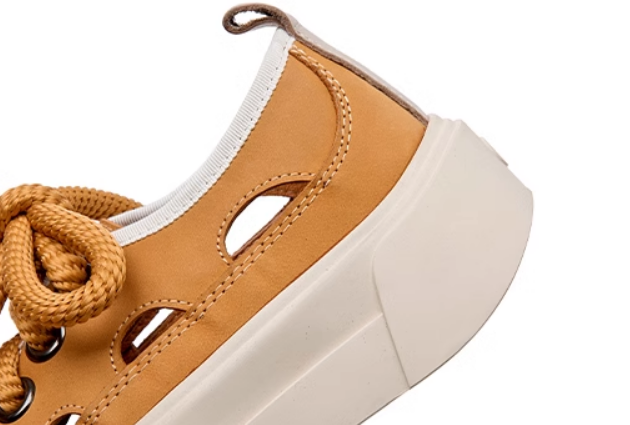 Babakud Women Genuine Leather Yellow Thick-Soled Casual Shoes