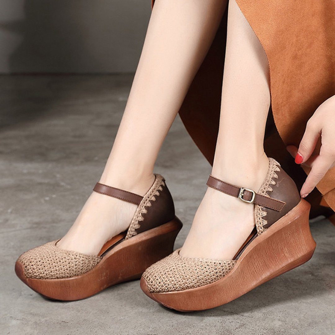 Closed Toe  Plait Wedge Casual Style Shoes