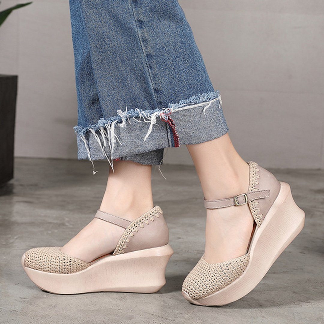 Closed Toe  Plait Wedge Casual Style Shoes