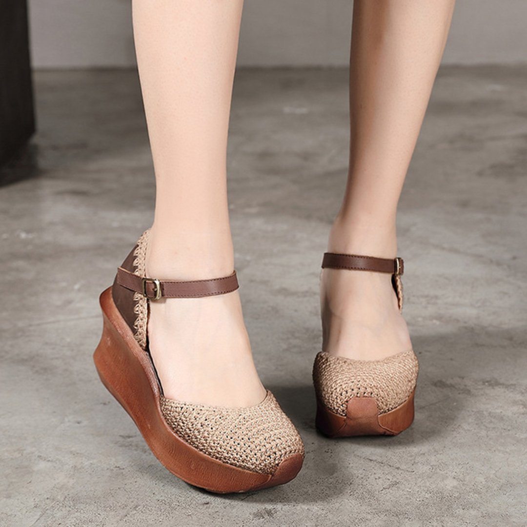 Closed Toe  Plait Wedge Casual Style Shoes