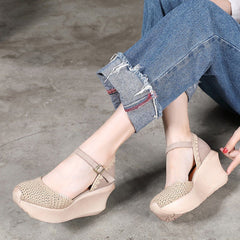 Closed Toe  Plait Wedge Casual Style Shoes