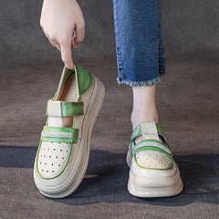 Color Block Breathable Platform Leather Shoes