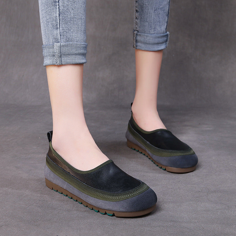 Color Block Soft-Soled Handmade Leather Slip-Ons