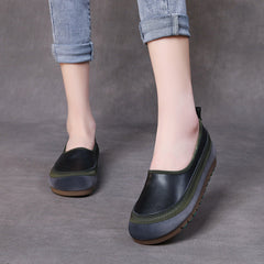 Color Block Soft-Soled Handmade Leather Slip-Ons