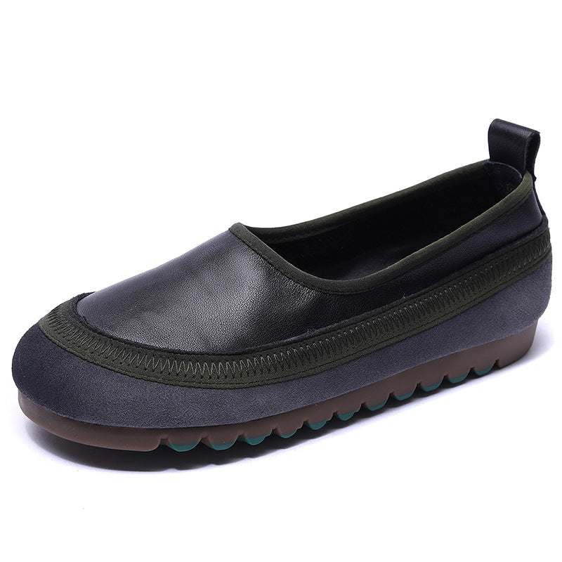 Color Block Soft-Soled Handmade Leather Slip-Ons