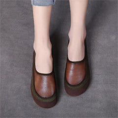 Color Block Soft-Soled Handmade Leather Slip-Ons