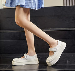 Color Block Velcro Casual Leather Platform Shoes