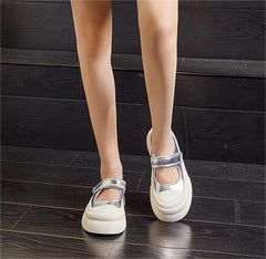 Color Block Velcro Casual Leather Platform Shoes