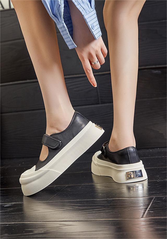 Color Block Velcro Casual Leather Platform Shoes