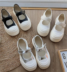 Color Block Velcro Casual Leather Platform Shoes