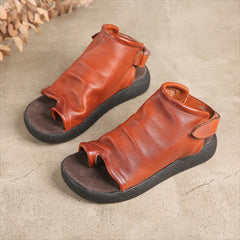 Cowhide Low Heel Clip Toe Summer Women Sandals