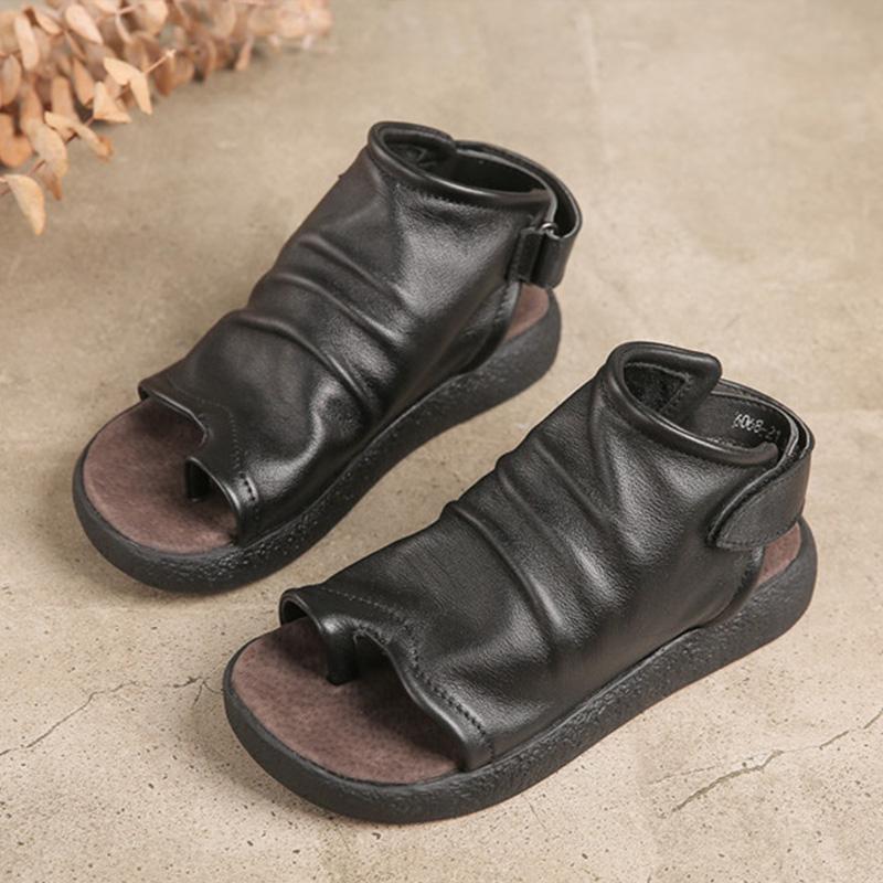 Cowhide Low Heel Clip Toe Summer Women Sandals