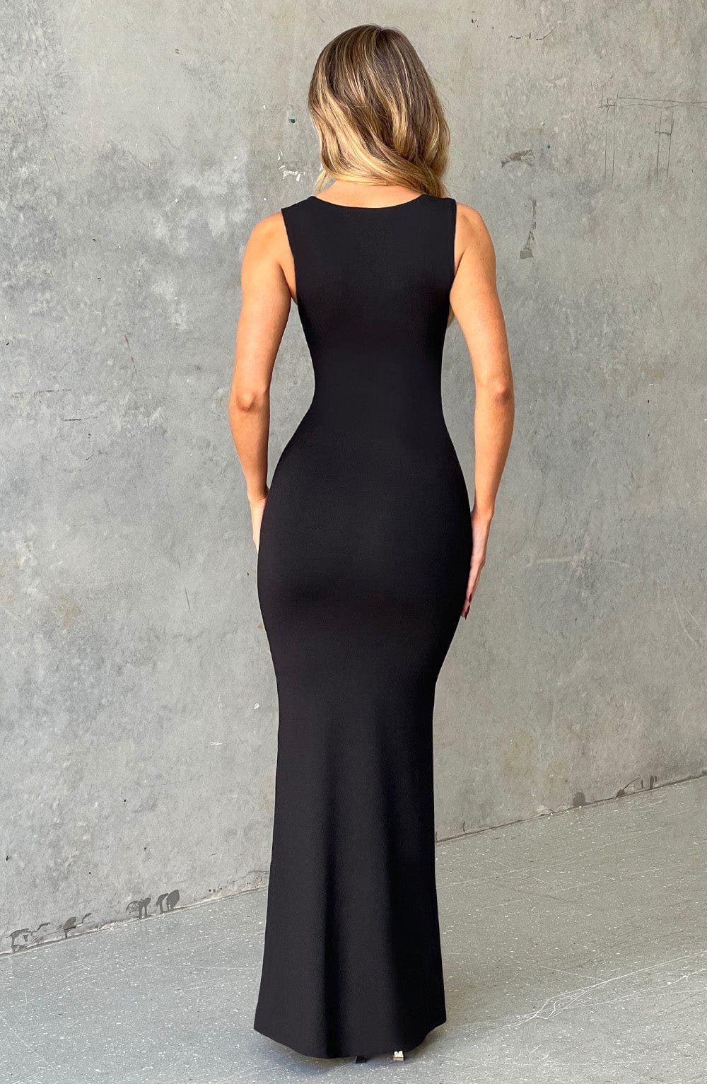 Crimson Cascade Maxi Dress - Jet Black