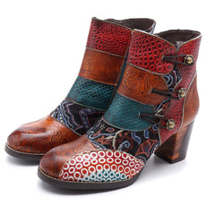 Embossed Stitching Chunky High Heels Boots