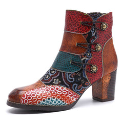 Embossed Stitching Chunky High Heels Boots