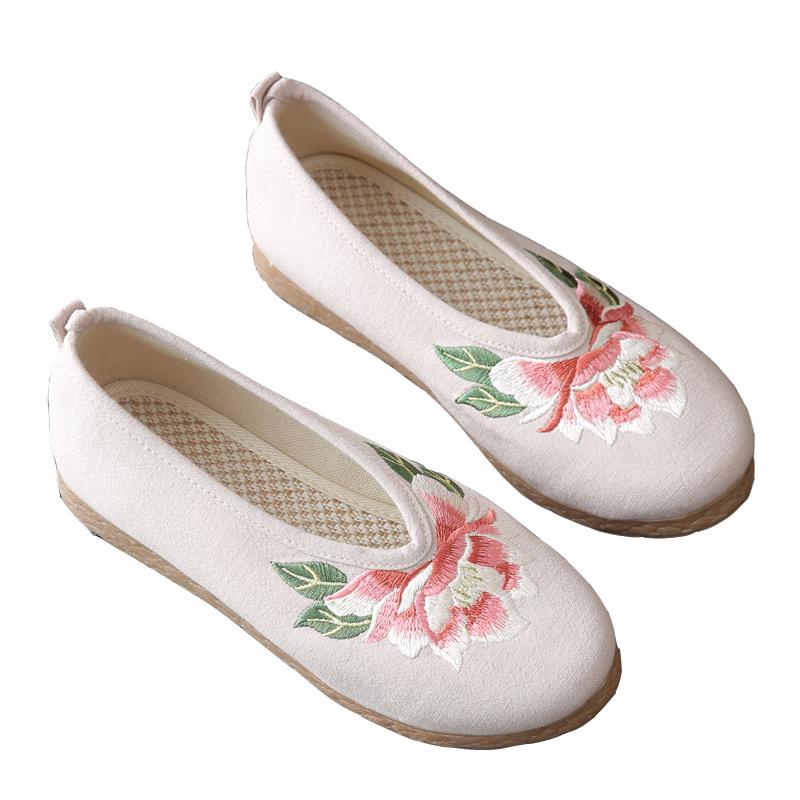 Floral Embroidered Vintage Linen Flat Casual Shoes