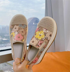 Floral Sequin Woven Slip-Ons Women Canvas Shoes