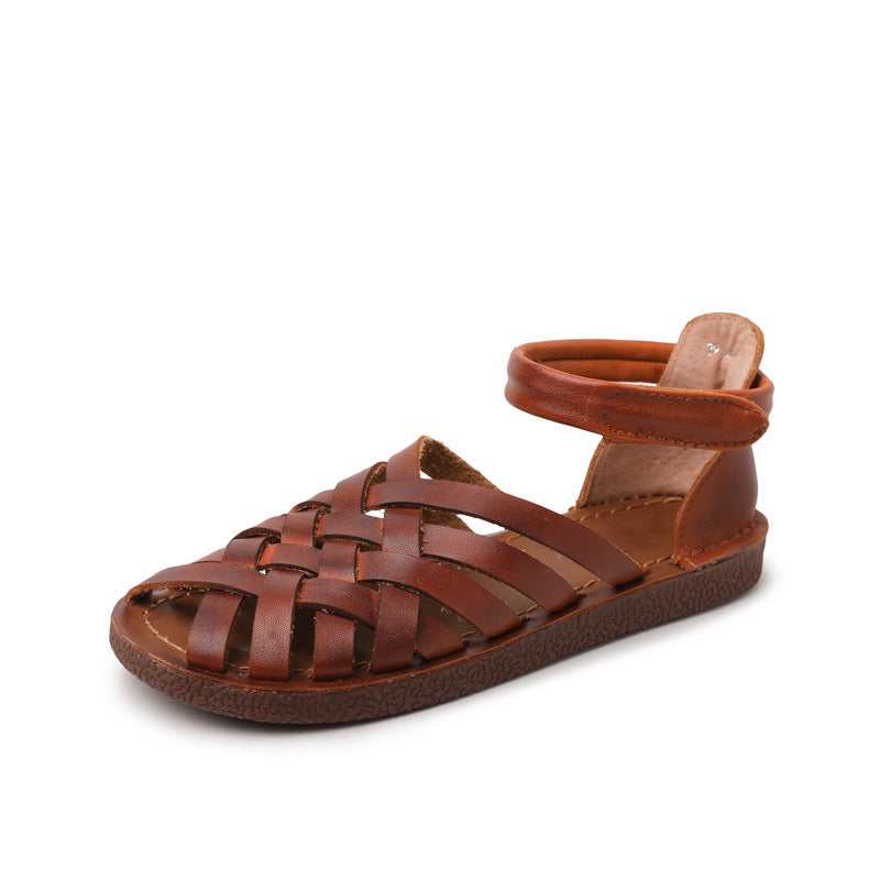 Handmade Plaited Leather Vintage Summer Flat Sandals