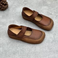 Handmade Retro Leather Flat Velcro Tape Casual Shoes