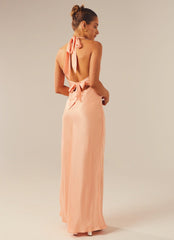 Heavy Hearted Satin Maxi Dress - Peach