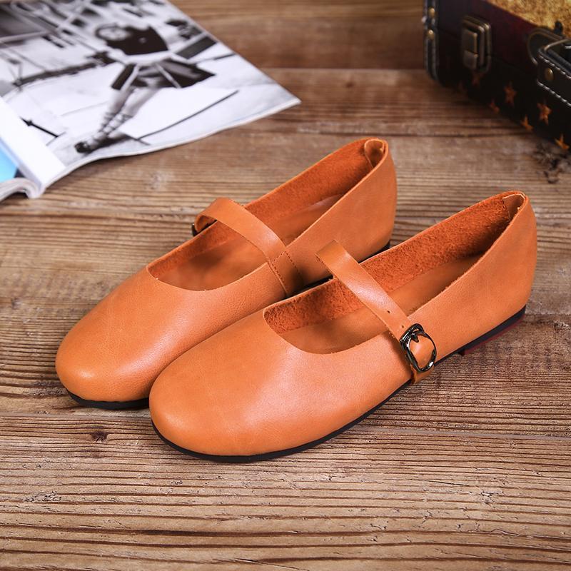 Leather Buckle Retro Handmade Flat Shoes 34-41