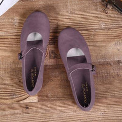 Leather Buckle Retro Handmade Flat Shoes 34-41