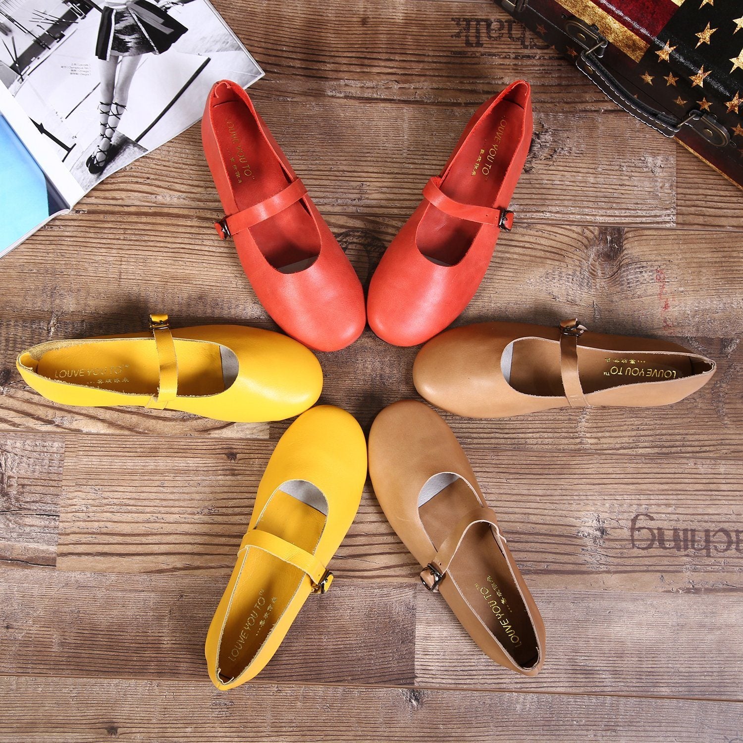 Leather Buckle Retro Handmade Flat Shoes 34-41