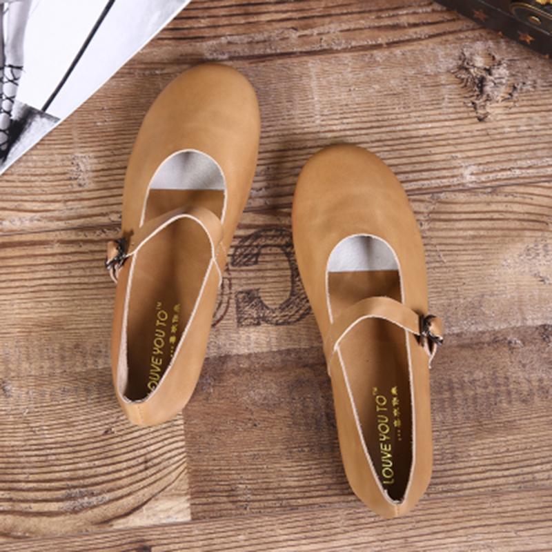 Leather Buckle Retro Handmade Flat Shoes 34-41