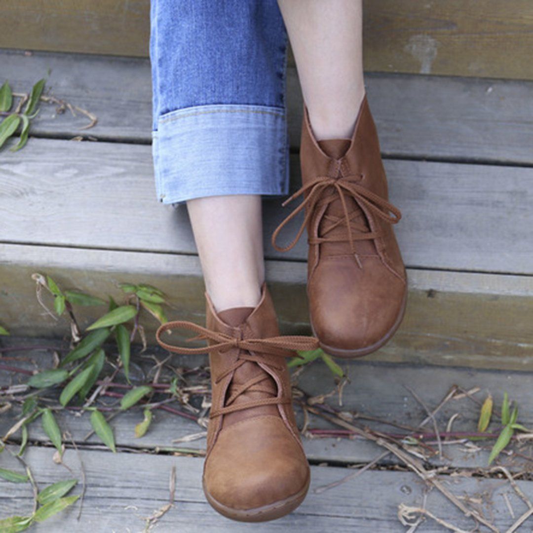 Leather Lace-Up Handmade Boots 35-42