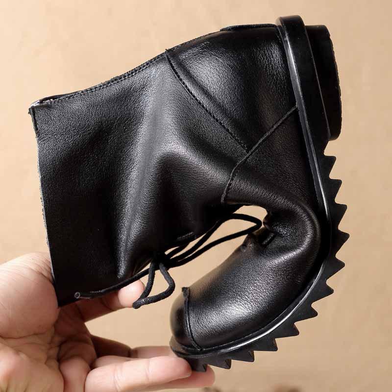 Leather Martin Boots Low Heel Zipper Women Boots