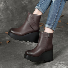 Leather Wedge High Velcro Shoes