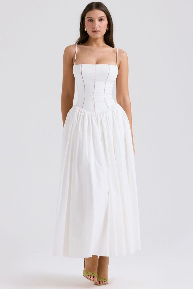 Margaret White Cotton Midi Sundress