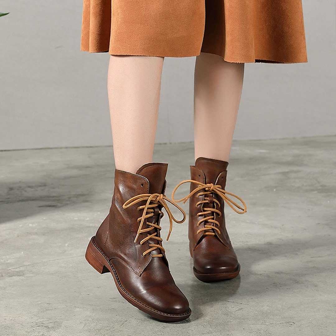 Martin Leather Plush Boots With Lace-Up Details