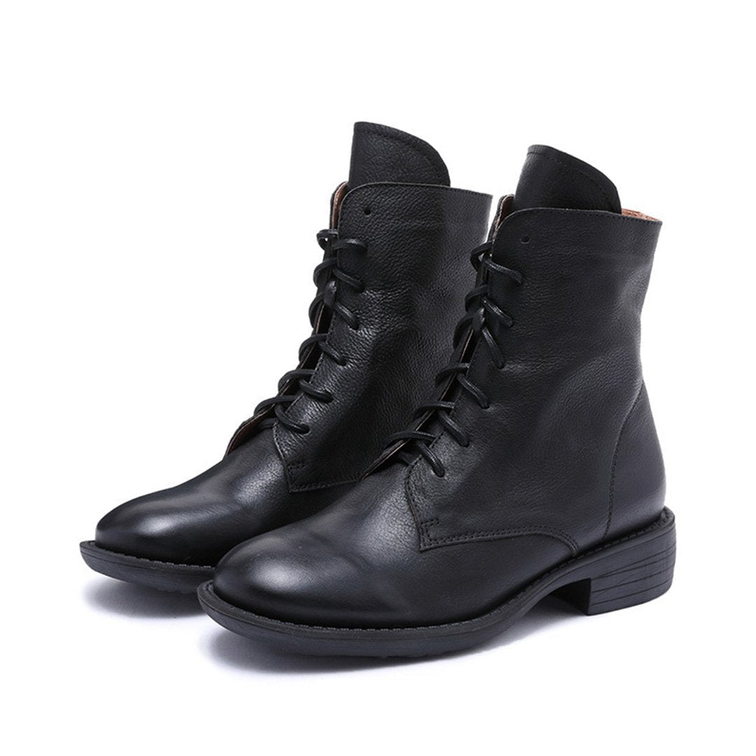 Martin Leather Plush Boots With Lace-Up Details