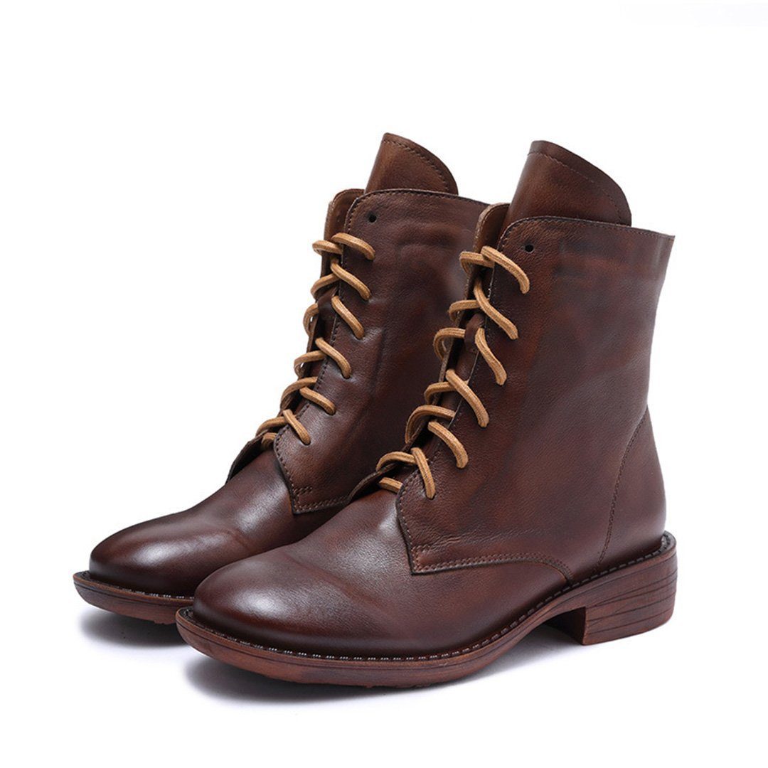 Martin Leather Plush Boots With Lace-Up Details