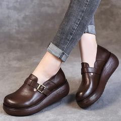 New Casual Leather Handmade Buckle Women's Shoes 35-41