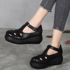 New Retro Leather Handmade Wedge Roman Women's Shoes