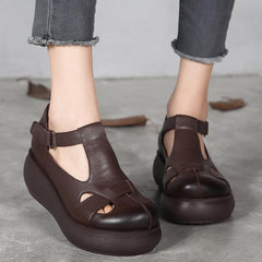 New Retro Leather Handmade Wedge Roman Women's Shoes