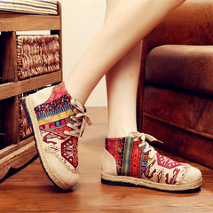 Plus Size Spring Summer Retro Embroidery Linen Casual Shoes