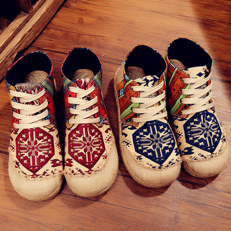 Plus Size Spring Summer Retro Embroidery Linen Casual Shoes