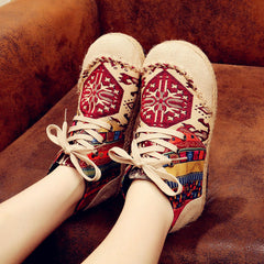 Plus Size Spring Summer Retro Embroidery Linen Casual Shoes