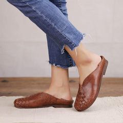 Retro Art Hand-woven Cowhide Shoes Round Toe