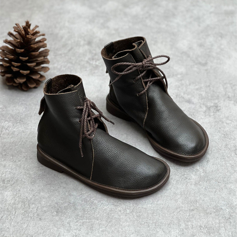 Retro Casual Leather Soft Autumn Flat Boots