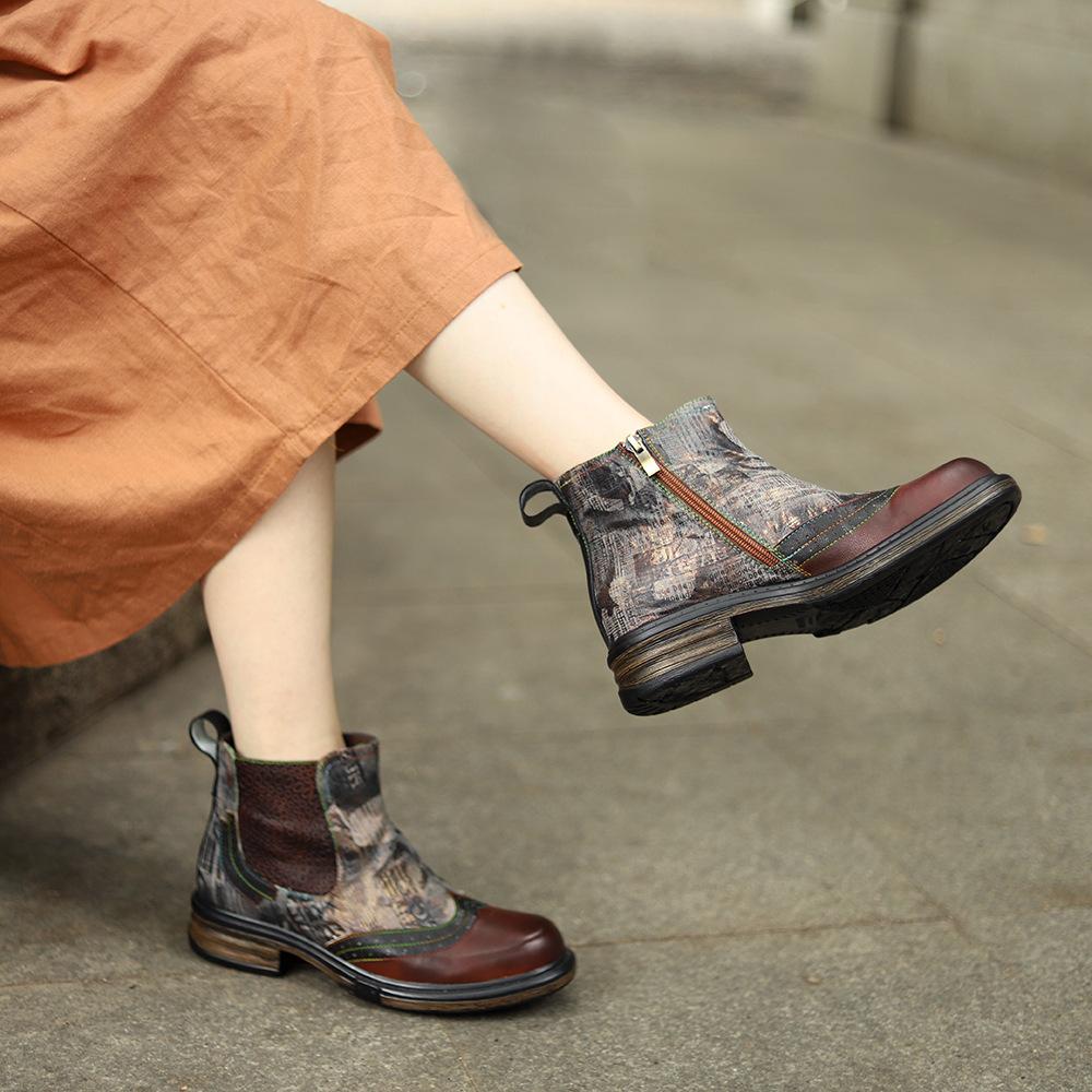 Retro Casual Patchwork Autumn Winter Ankle Boots