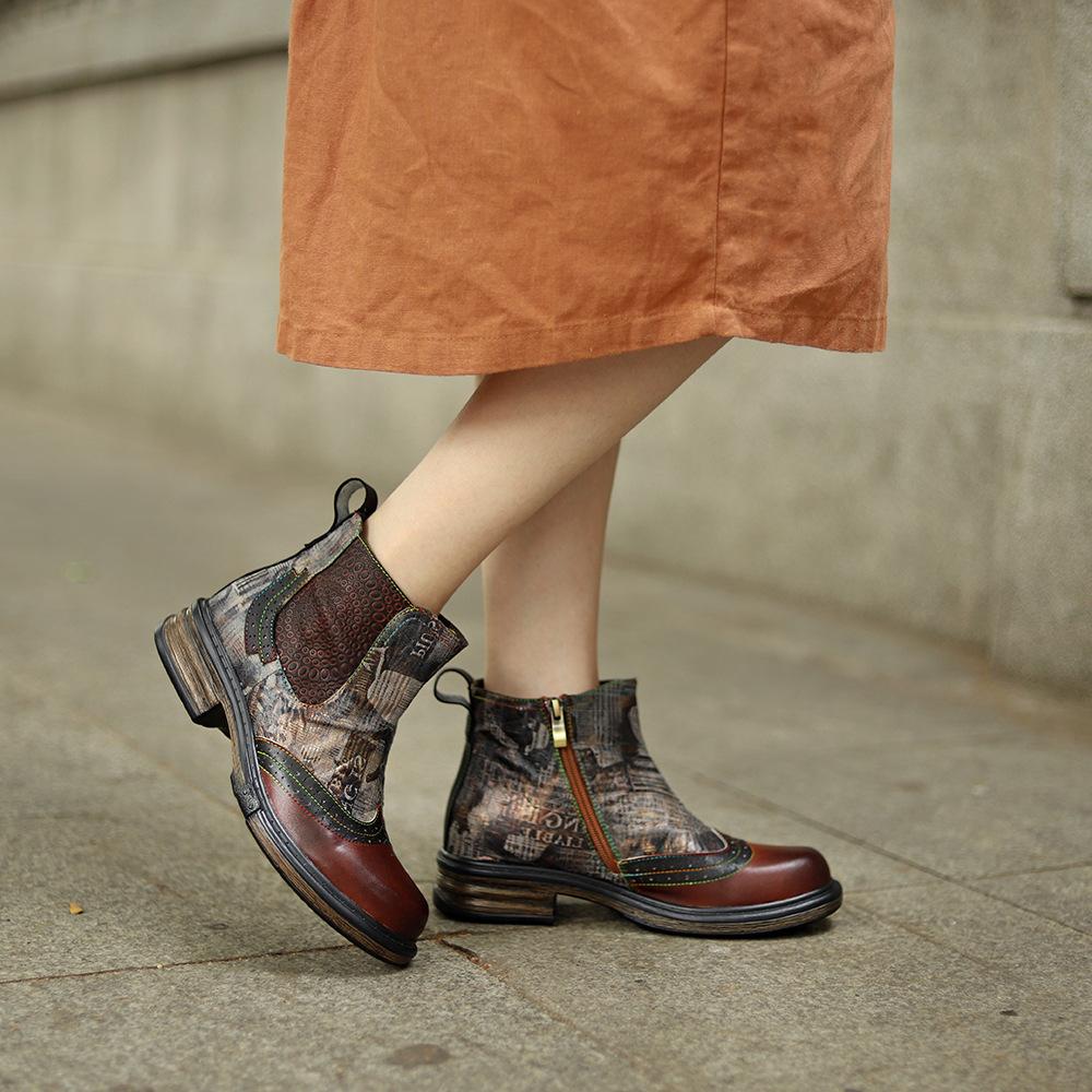 Retro Casual Patchwork Autumn Winter Ankle Boots