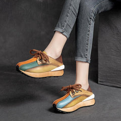 Retro Leather Handmade Rainbow Patchwork Casual Shoes