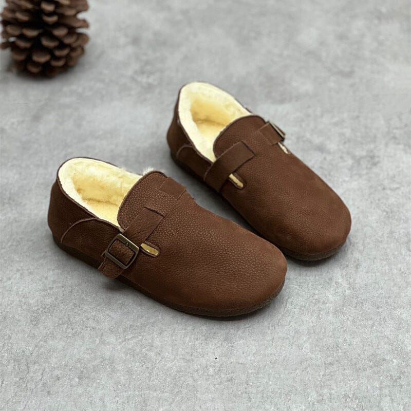 Retro Leather Handmade Winter Furred Casual Shoes